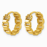 14K Yellow Gold Polished Link Pattern Hinged Huggie Hoop Earrings - Product Photo