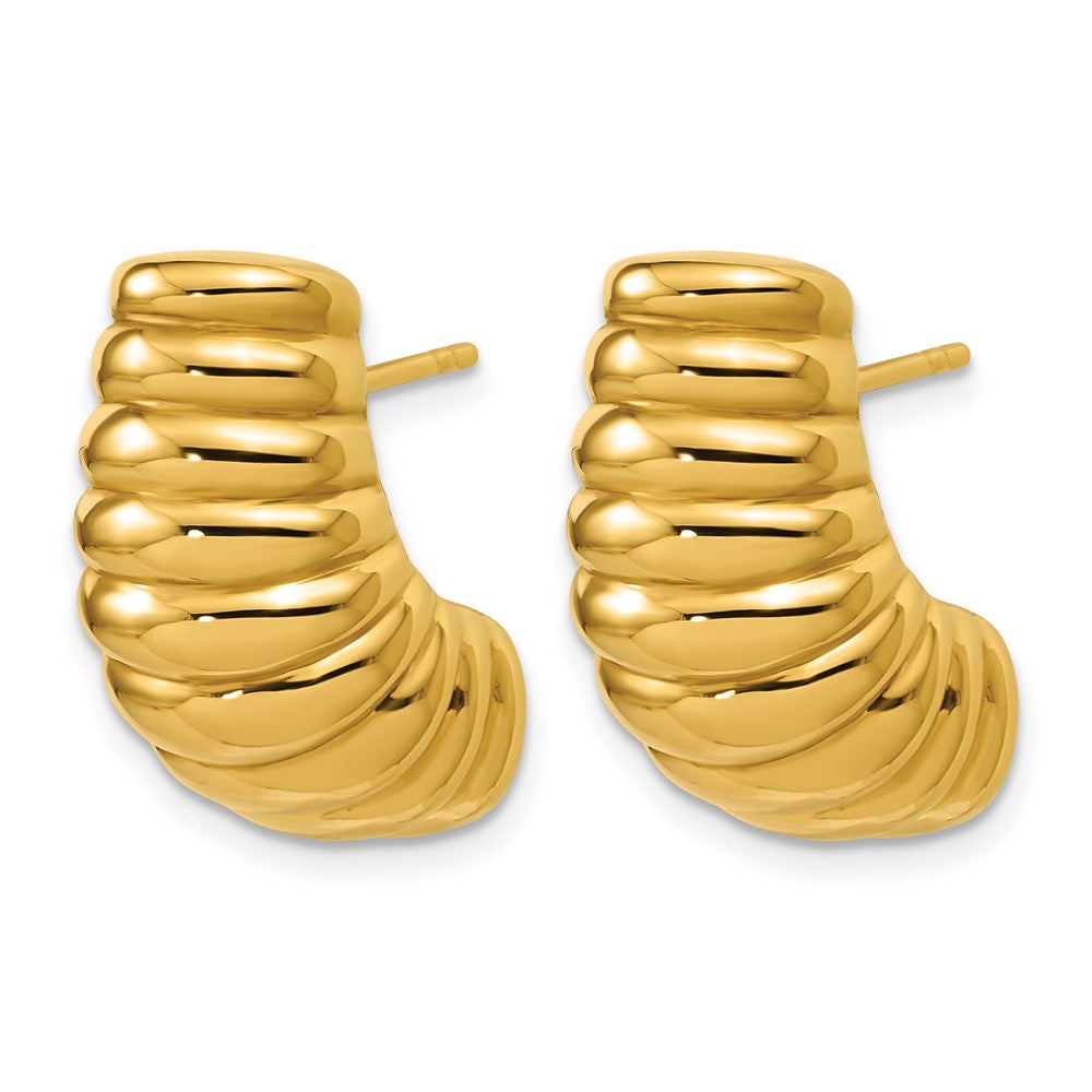 Leslie's 14K Polished and Grooved Hollow Puffed Post Earrings - Product Photo