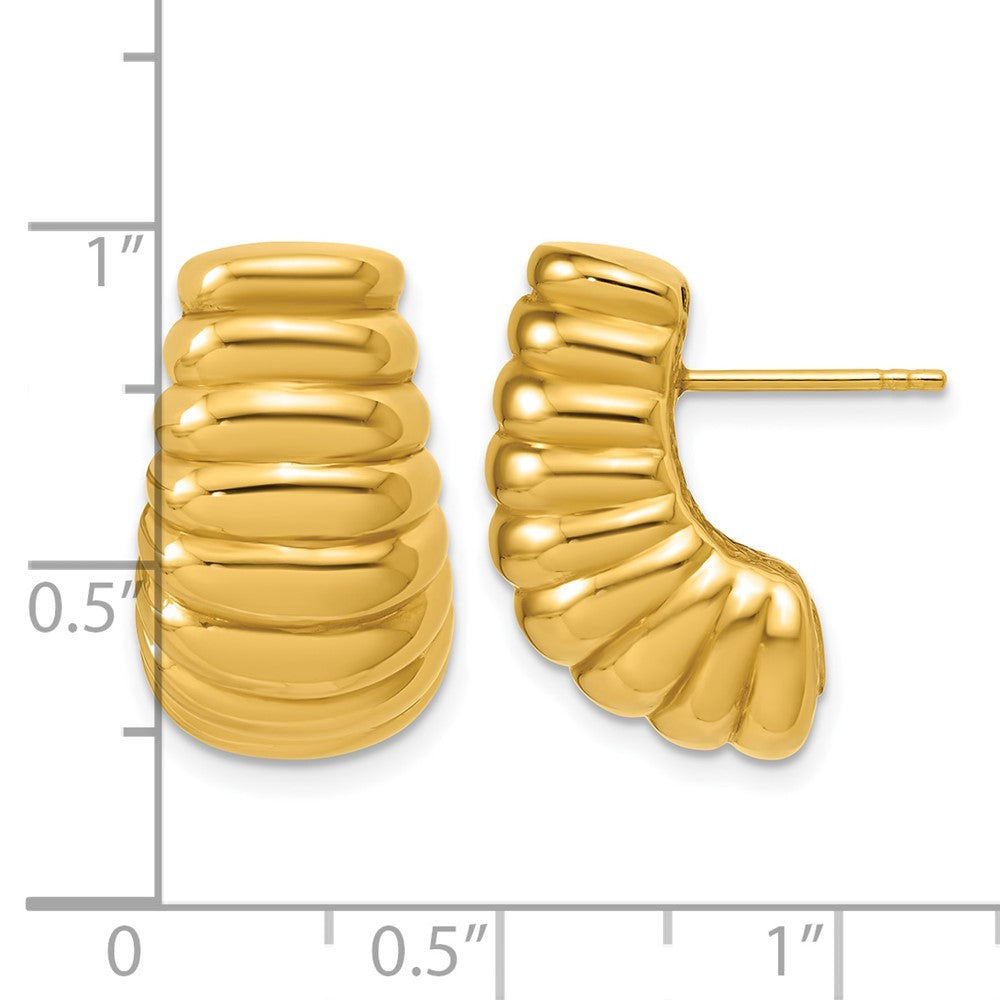 Leslie's 14K Polished and Grooved Hollow Puffed Post Earrings - Product Photo