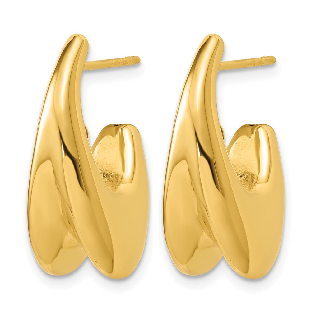 Leslie's 14K Polished Hollow Puffed Grooved J-Hoop Earrings - Product Photo