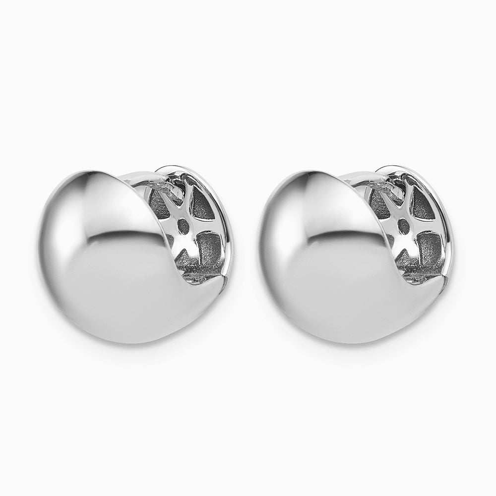 14K White Gold Polished Hinged Huggie Hoop Earrings - Product Photo