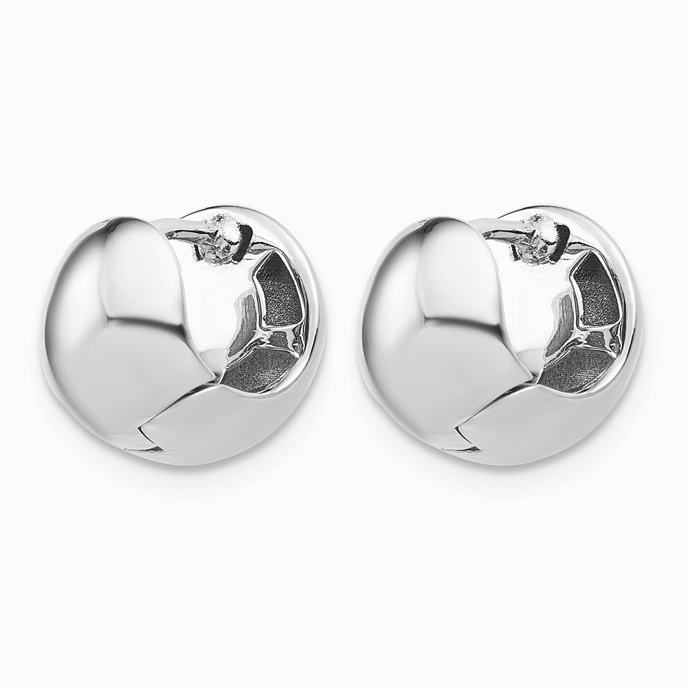 14K White Gold Polished Hinged Huggie Hoop Earrings - Product Photo