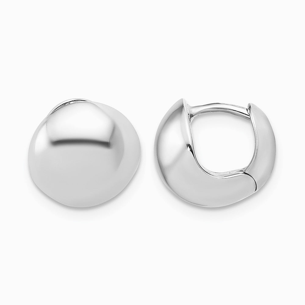 14K White Gold Polished Hinged Huggie Hoop Earrings - Product Photo