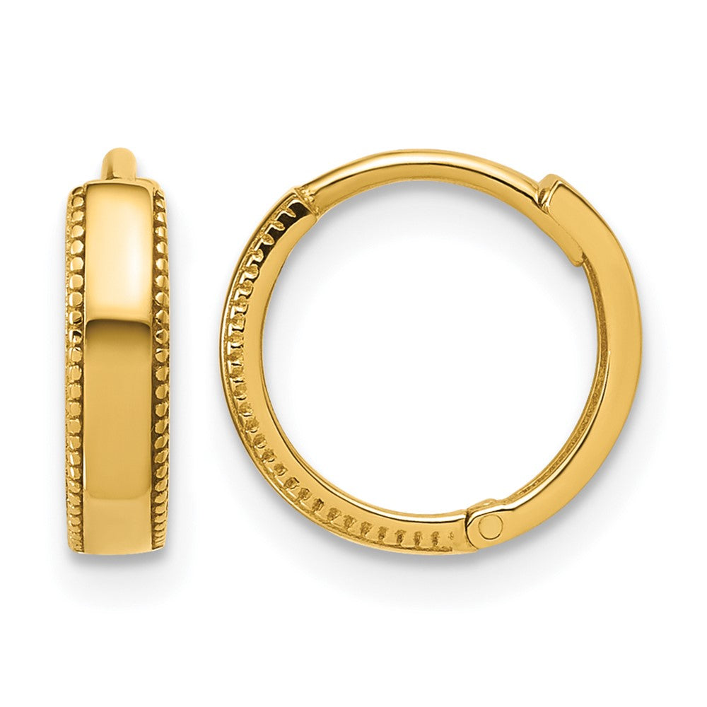 14K Yellow Gold Polished Textured Huggie Hoop Earrings