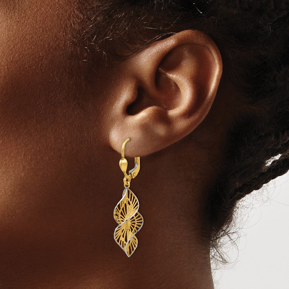 Leslie's 14K w/White Rhodium Textured and D/C Leverback Earrings - Product Photo