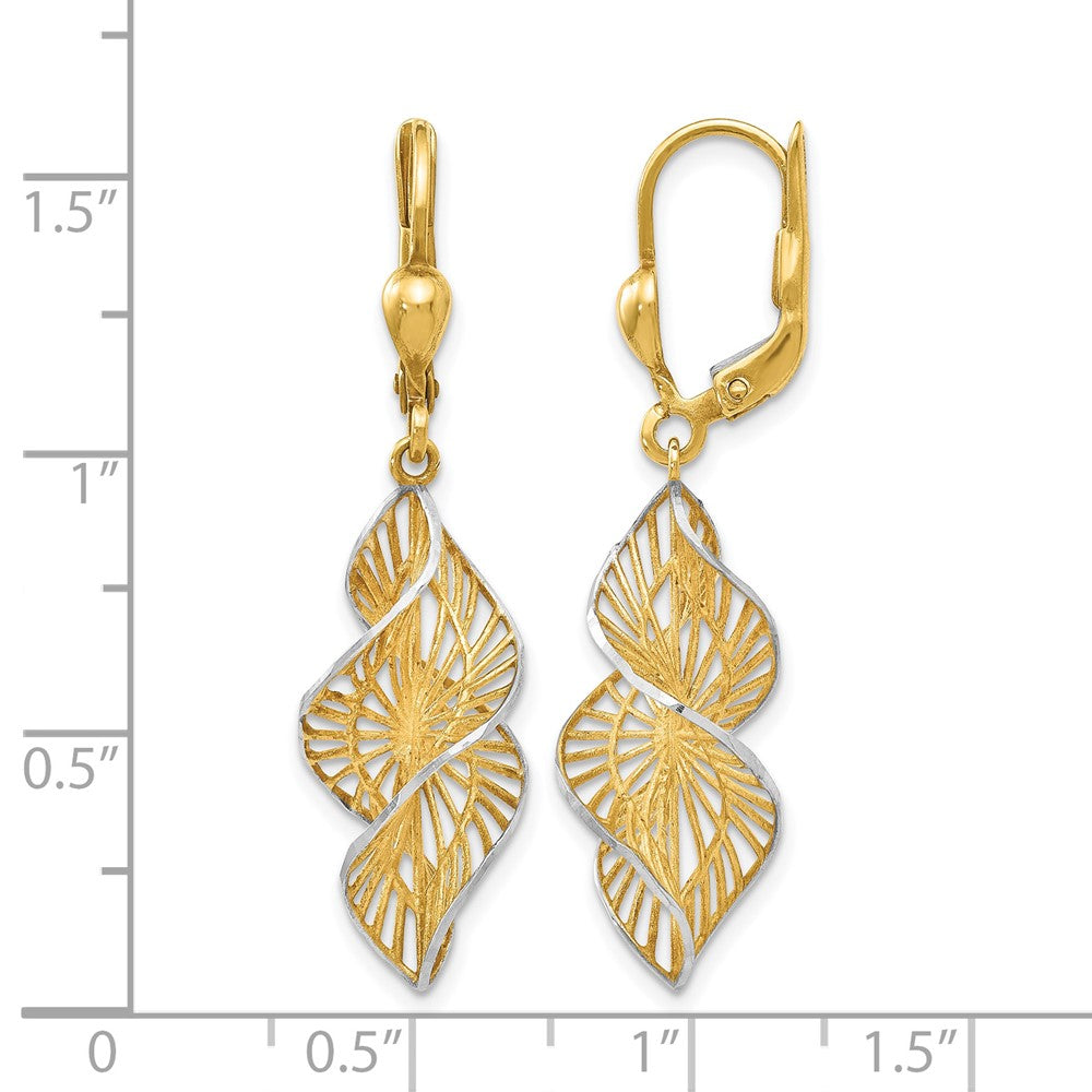 Leslie's 14K w/White Rhodium Textured and D/C Leverback Earrings - Product Photo