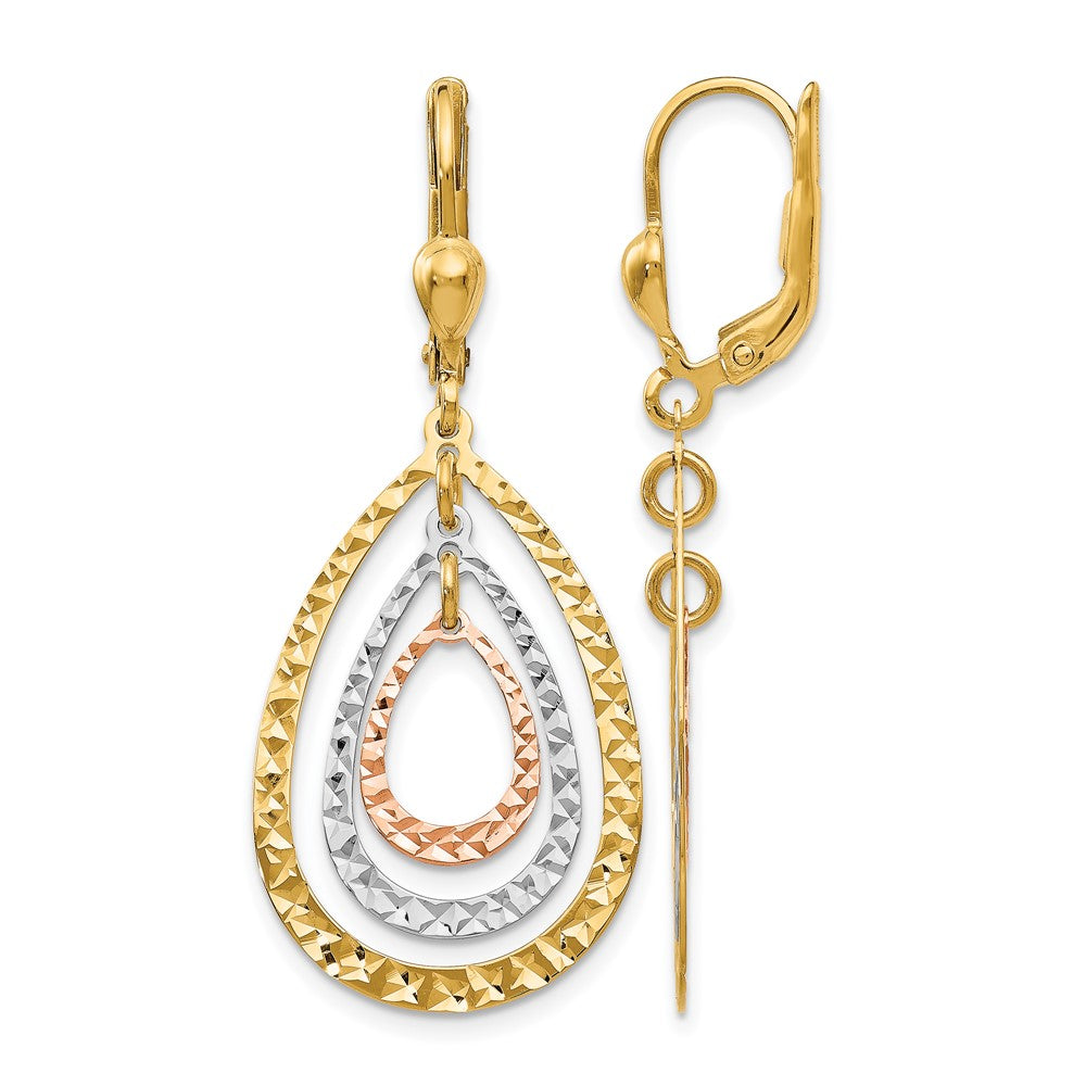 14K Tri-color Polished and Diamond-Cut Leverback Earrings