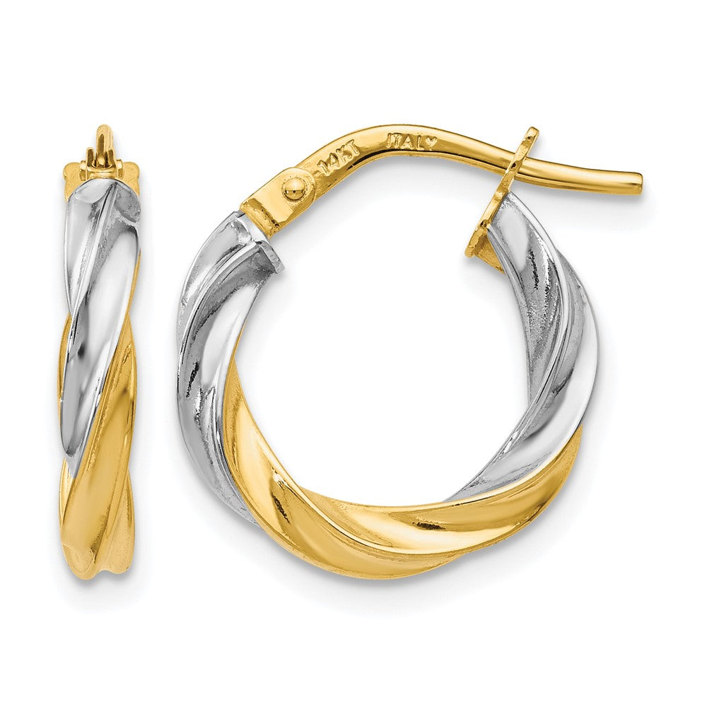 14K Yellow & Rhodium with White Rhodium Plating Polished Hoop Earrings