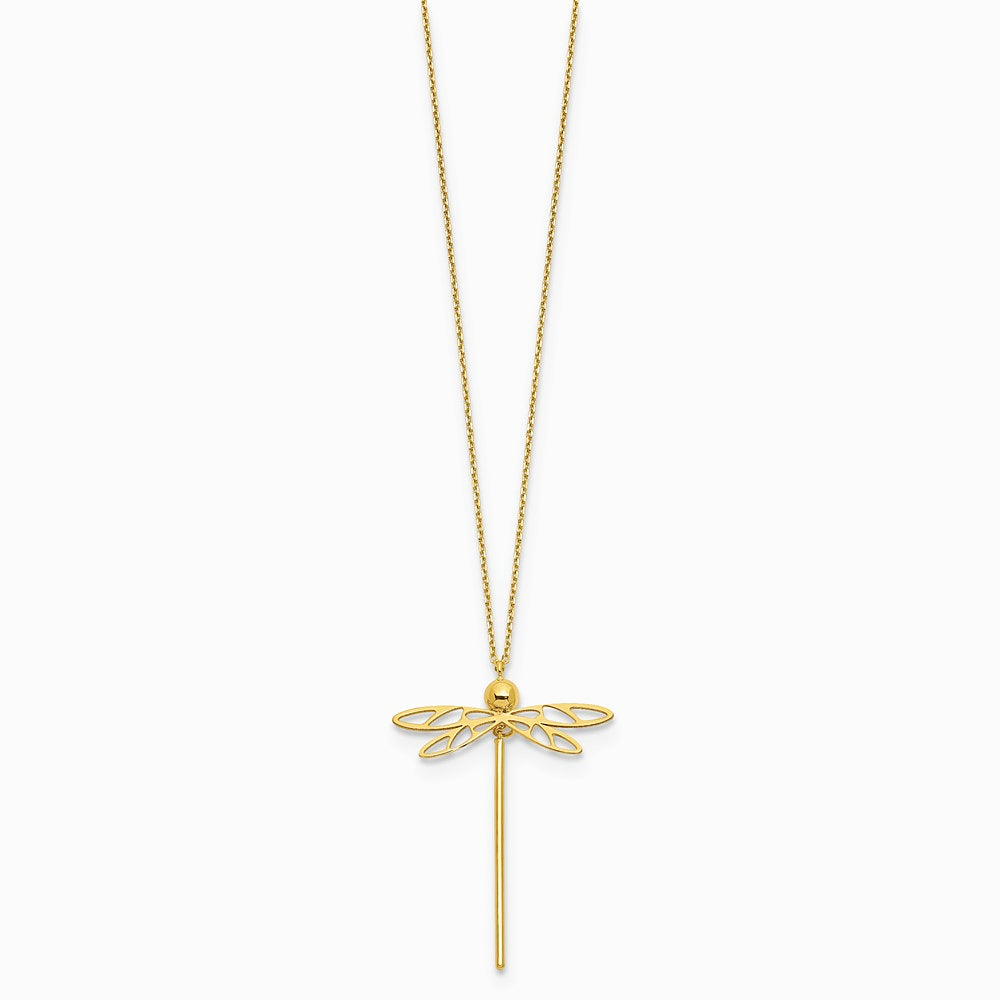 14K Yellow Gold Polished Dragonfly with 2 in ext. Necklace - Product Photo