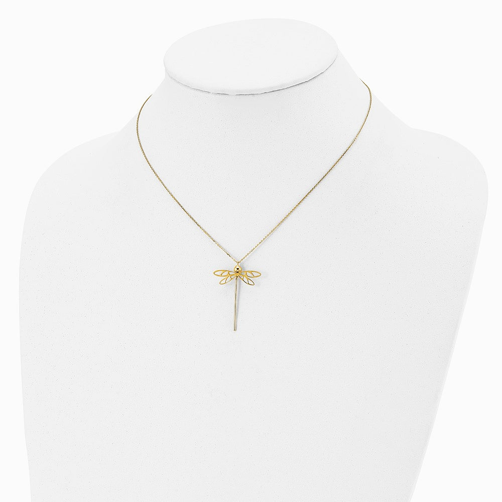 14K Yellow Gold Polished Dragonfly with 2 in ext. Necklace - Product Photo