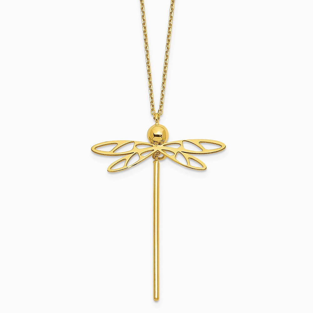 14K Yellow Gold Polished Dragonfly with 2 in ext. Necklace