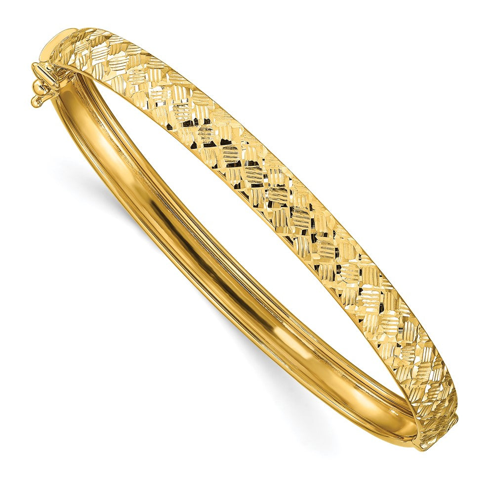 14K Yellow Gold Polished and Diamond-cut Hinged Bangle
