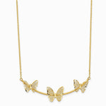 14K Yellow Gold Polished Filigree 3-Butterfly Bar Necklace - Product Photo