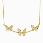 14K Yellow Gold Polished Filigree 3-Butterfly Bar Necklace - Product Photo