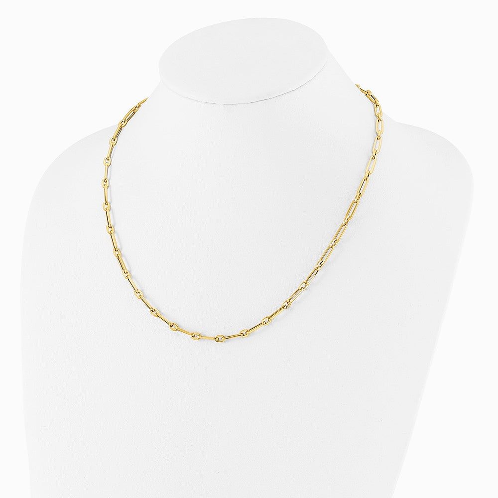 14K Yellow Gold Polished Flat Oval Link Necklace - Product Photo