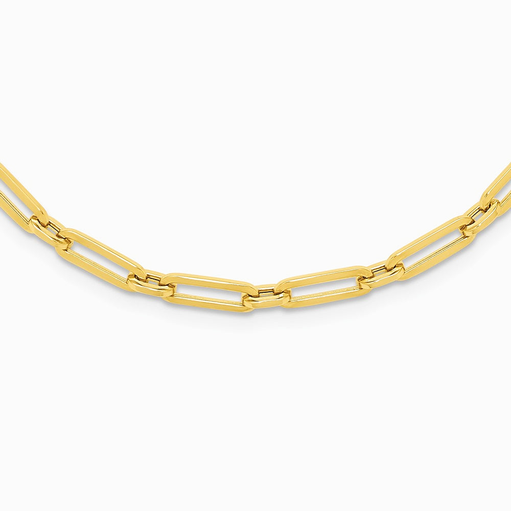 14K Yellow Gold Polished Flat Oval Link Necklace - Product Photo