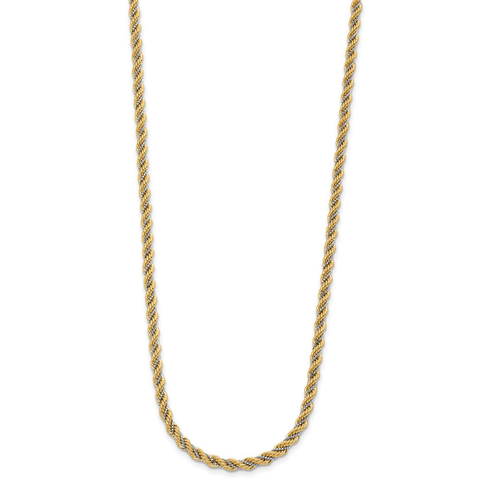 14K Two-tone Polished Textured Rope Necklace - Product Photo