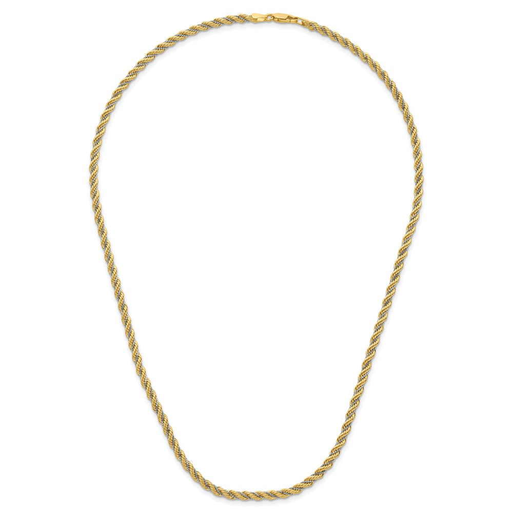 14K Two-tone Polished Textured Rope Necklace - Product Photo