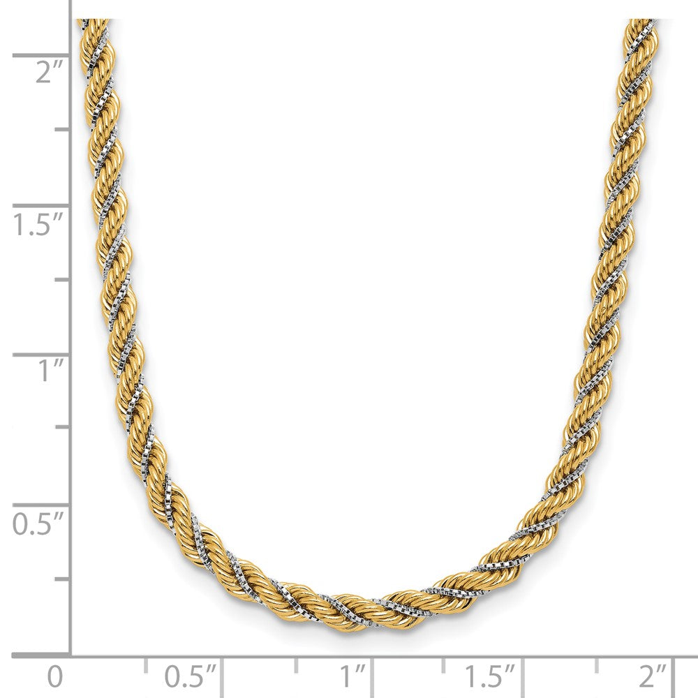14K Two-tone Polished Textured Rope Necklace - Product Photo