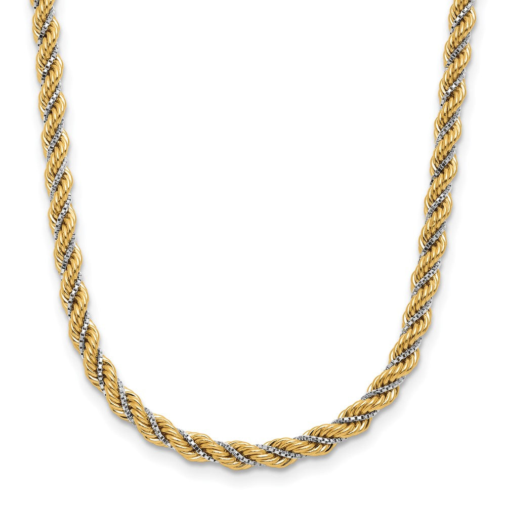 14K Two-tone Polished Textured Rope Necklace - Product Photo