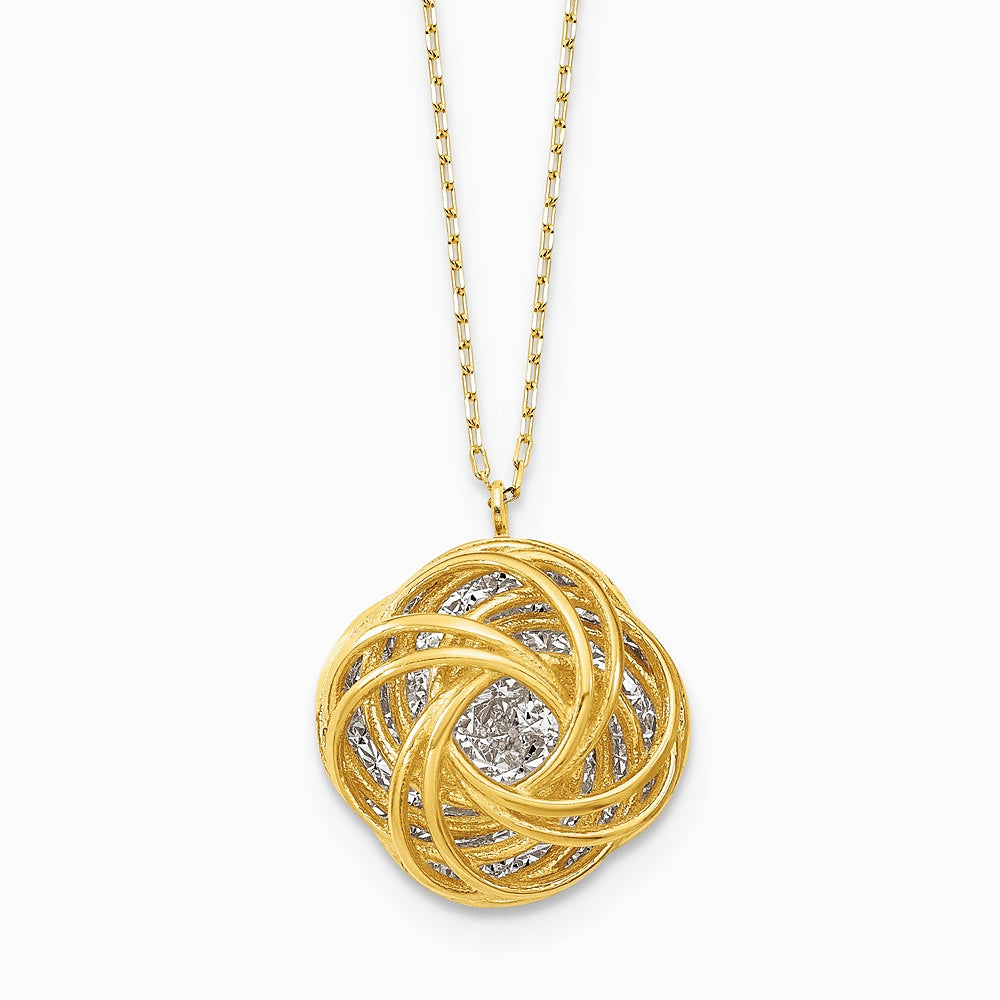 14K Two-tone Polished Diamond-Cut Love Knot Necklace