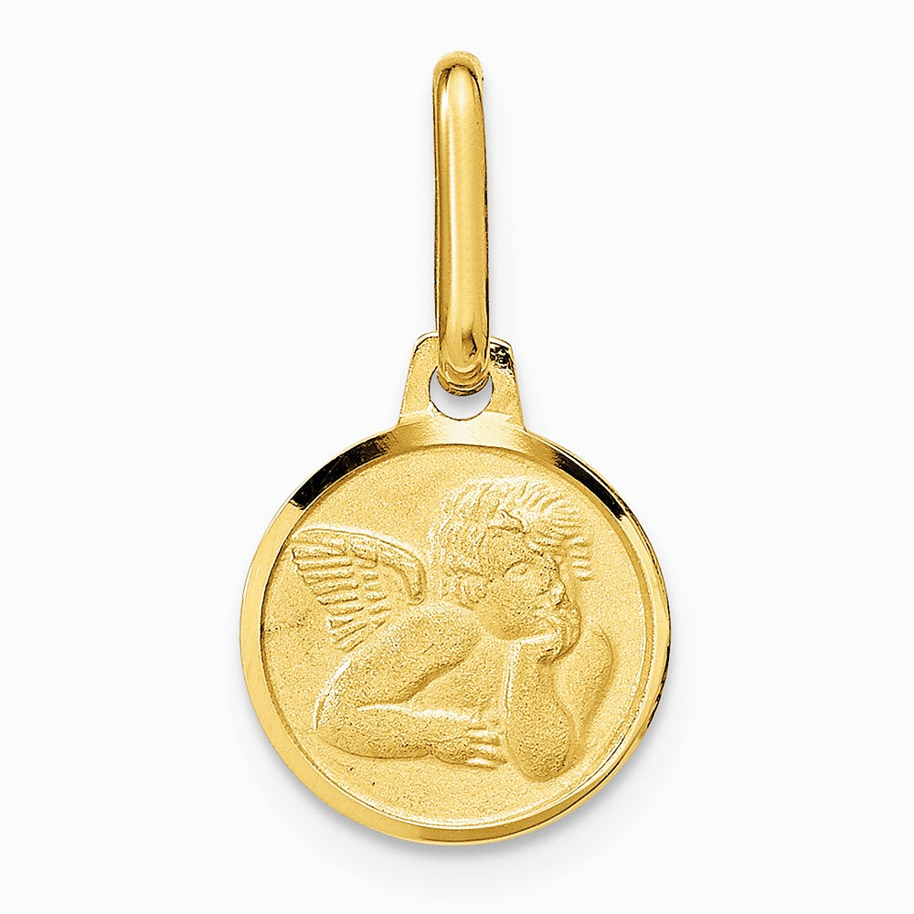 14K Yellow Gold Polished and Matte Angel Pendant - Product Photo