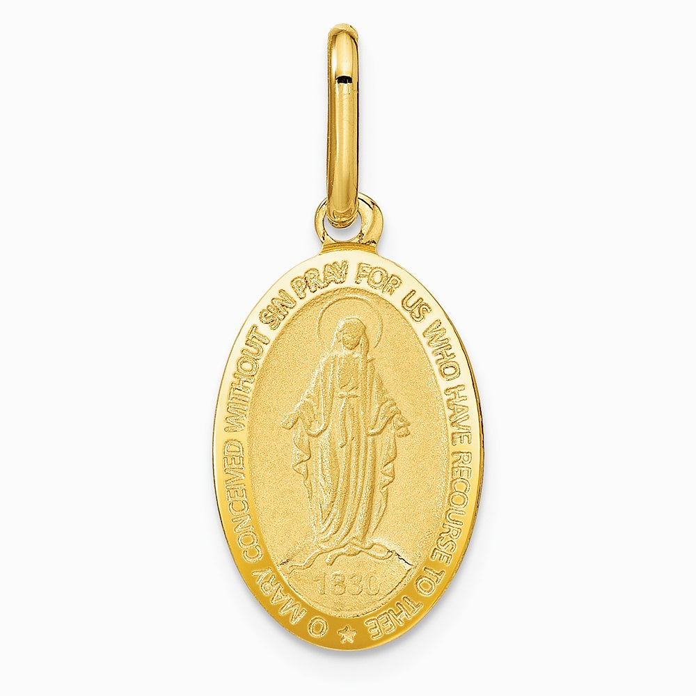 14K Yellow Gold Polished and Matte Oval Miraculous Medal - Product Photo