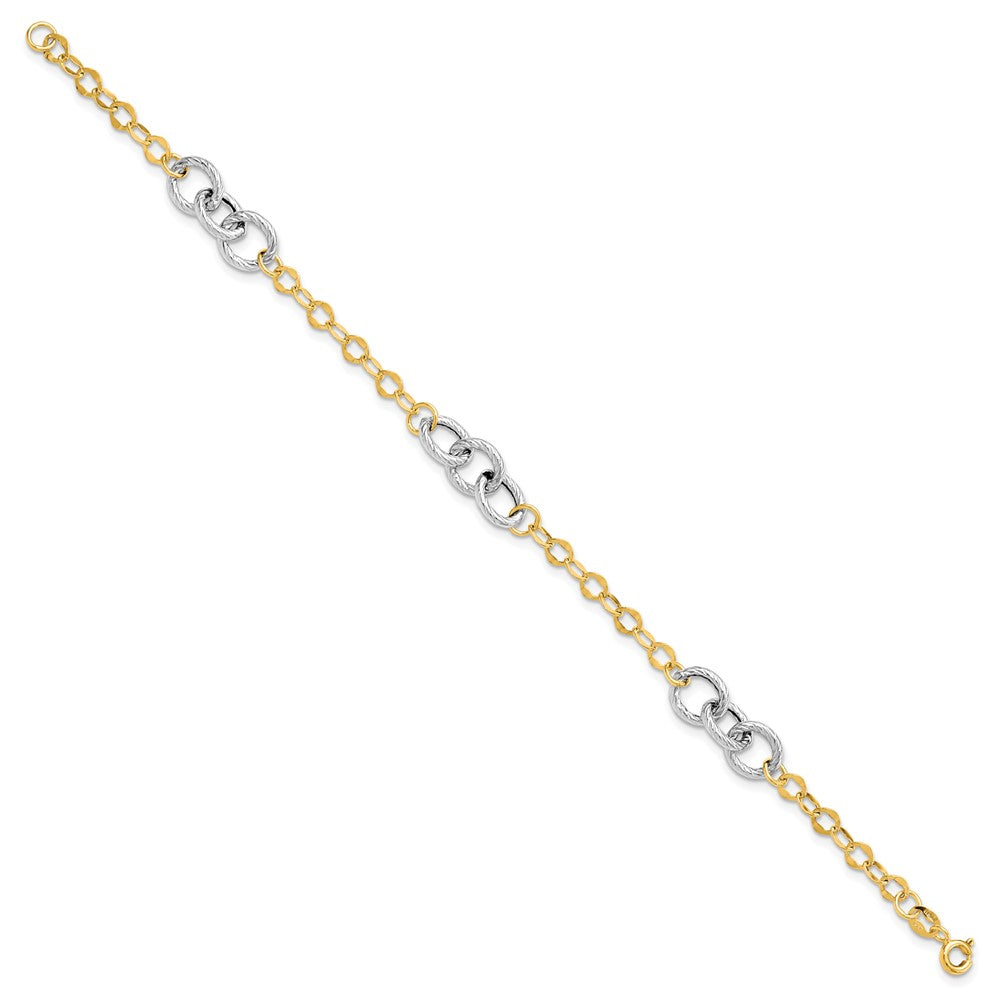 14K Two-tone Polished and Textured Fancy Link Bracelet - Product Photo