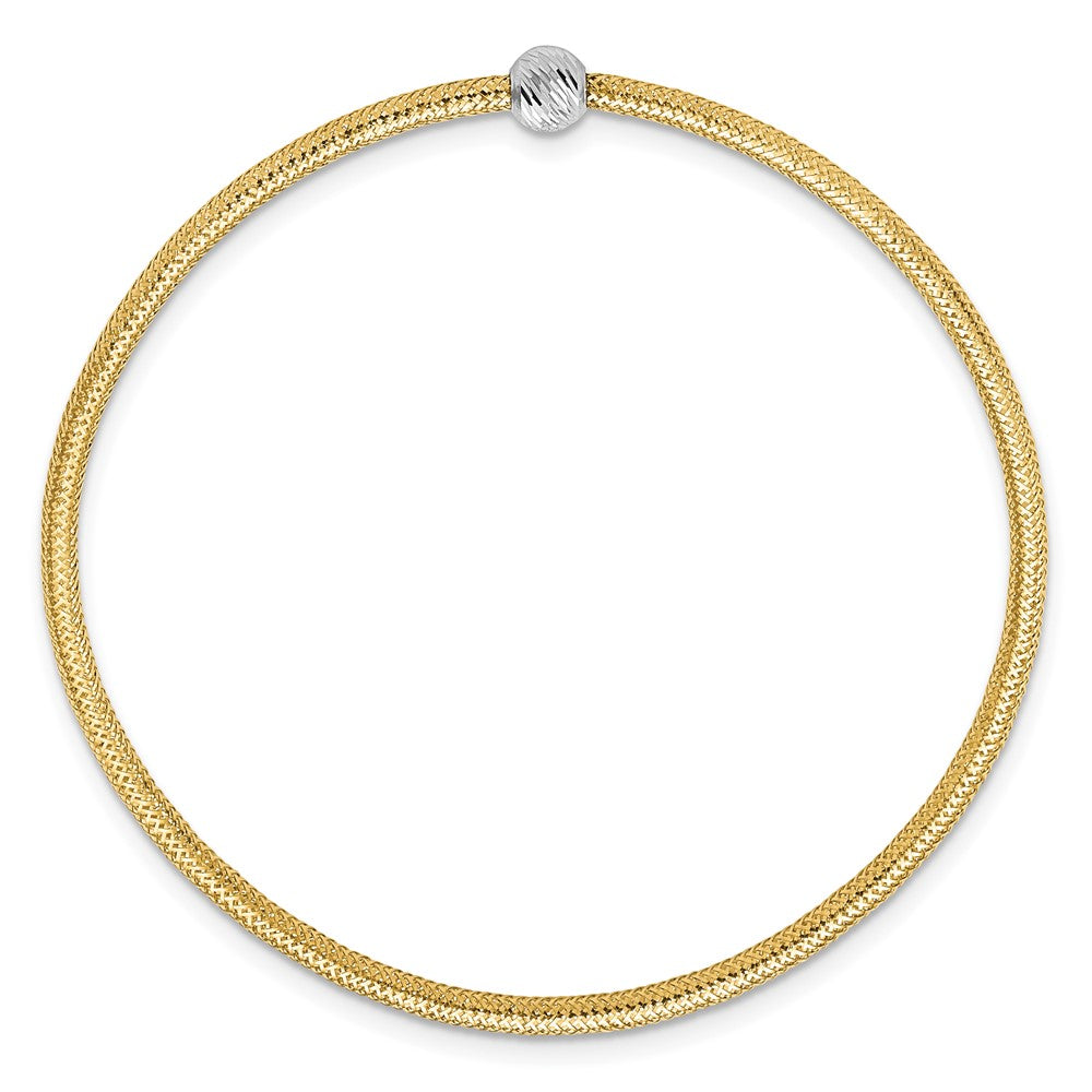 Leslie's 14K with Rhodium Polished with Diamond-cut Bead Stretch Bracelet - Product Photo