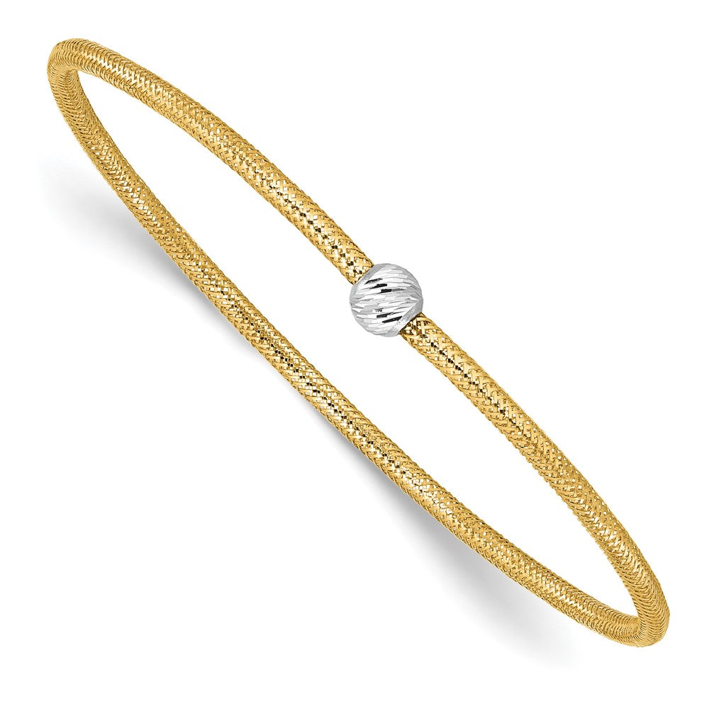 14K Yellow & Rhodium with Rhodium Polished with Diamond-cut Bead Stretch Bracelet