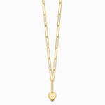 14K Yellow Gold Polished Heart Paperclip Link Necklace - Product Photo