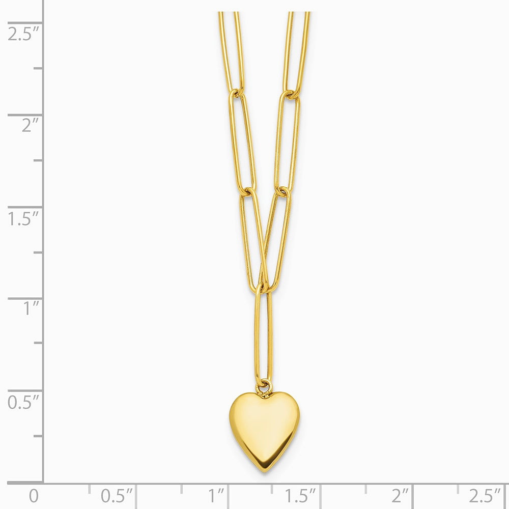 14K Yellow Gold Polished Heart Paperclip Link Necklace - Product Photo