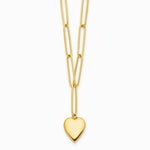 14K Yellow Gold Polished Heart Paperclip Link Necklace - Product Photo