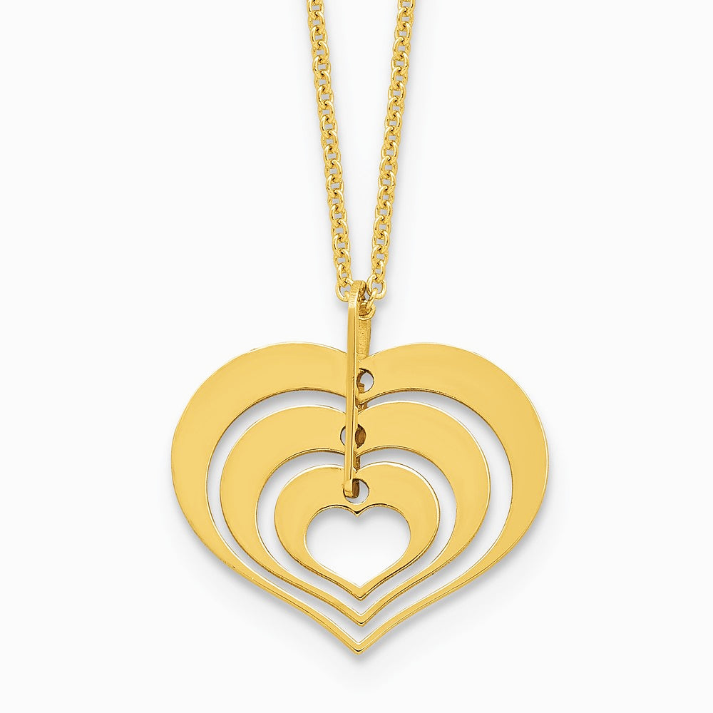 14K Yellow Gold Polished Heart Pendant with 1in ext. Necklace - Product Photo