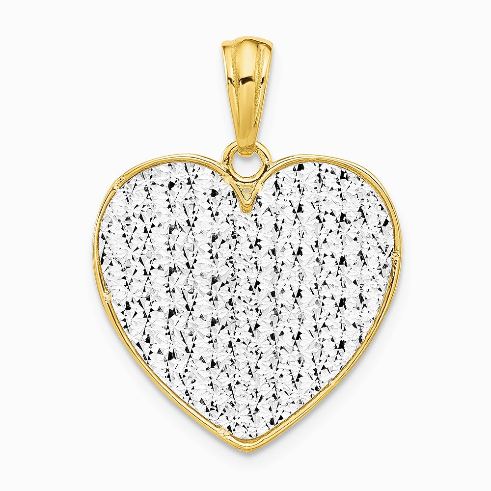 14K Two-tone Polished and Dia-cut Heart Pendant - Product Photo