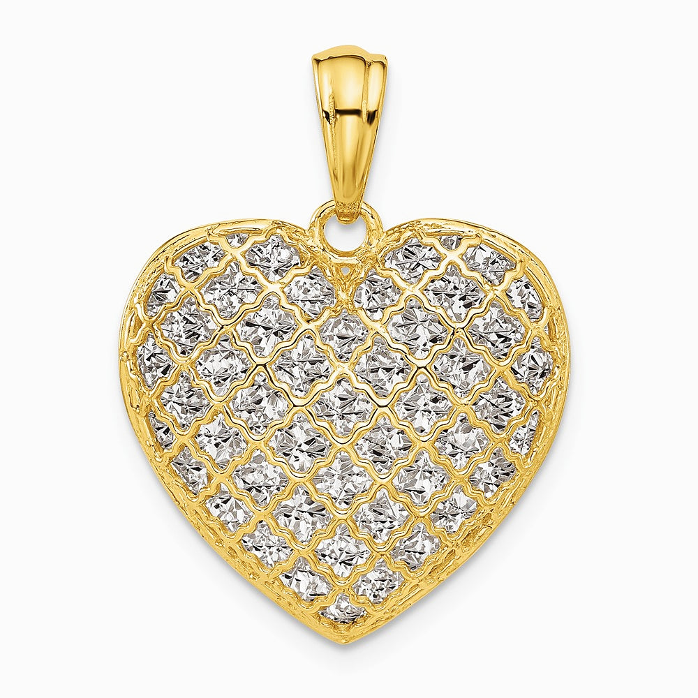 14K Two-tone Polished and Diamond-cut Heart Pendant