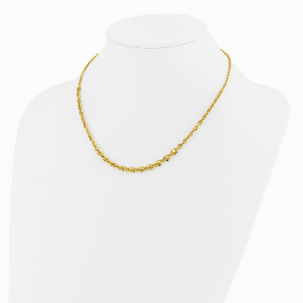 14K Yellow Gold Polished and Diamond-Cut Fancy Link Graduated 18in Necklace - Product Photo