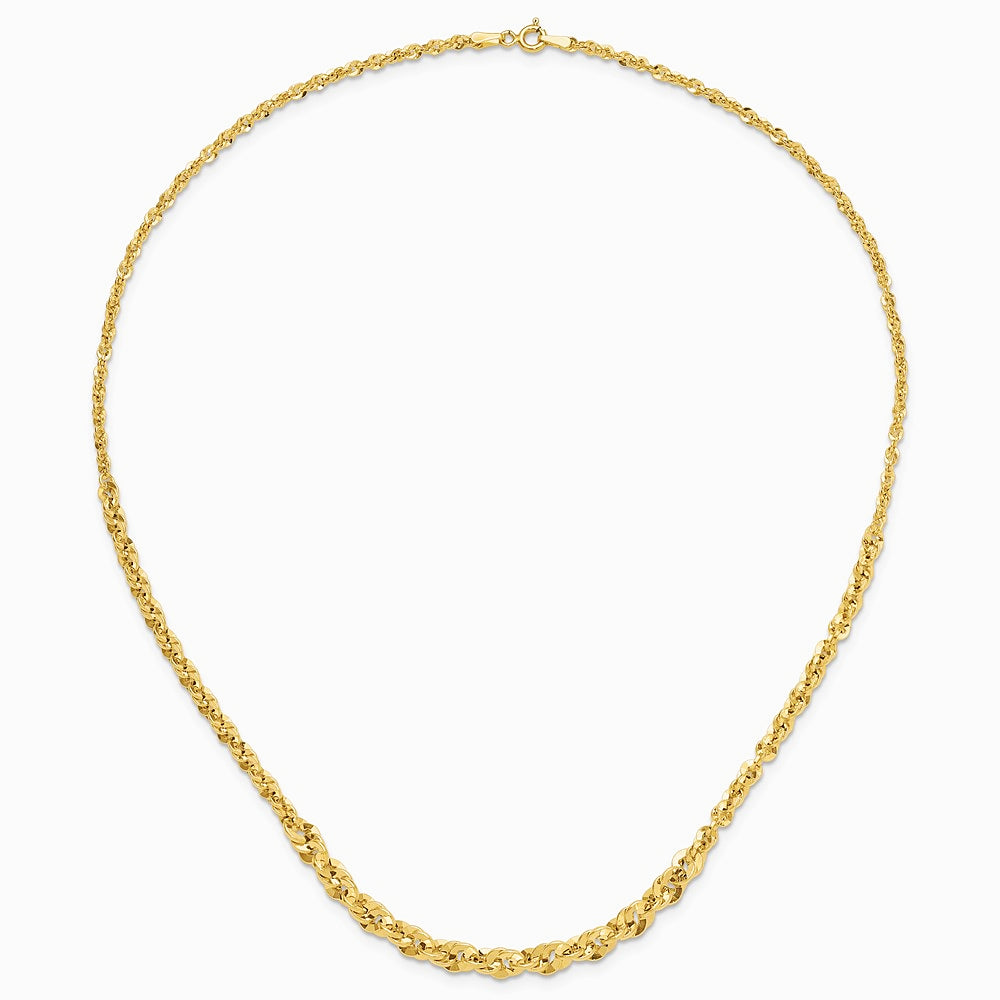 14K Yellow Gold Polished and Diamond-Cut Fancy Link Graduated 18in Necklace - Product Photo