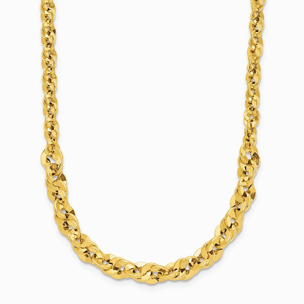 14K Yellow Gold Polished and Diamond-Cut Fancy Link Graduated 18in Necklace - Product Photo