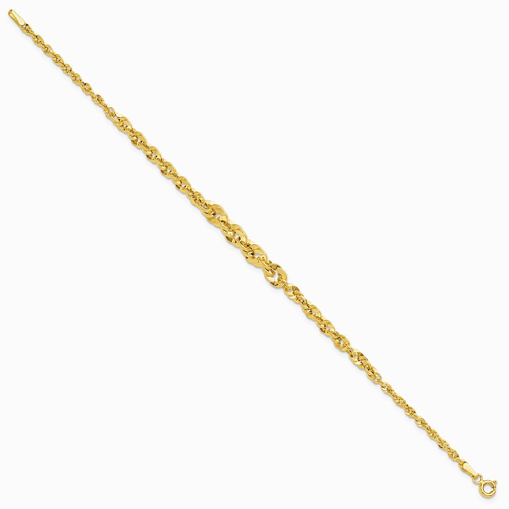 14K Yellow Gold Polished and Diamond-Cut Fancy Link Graduated 7.5in Bracelet - Product Photo