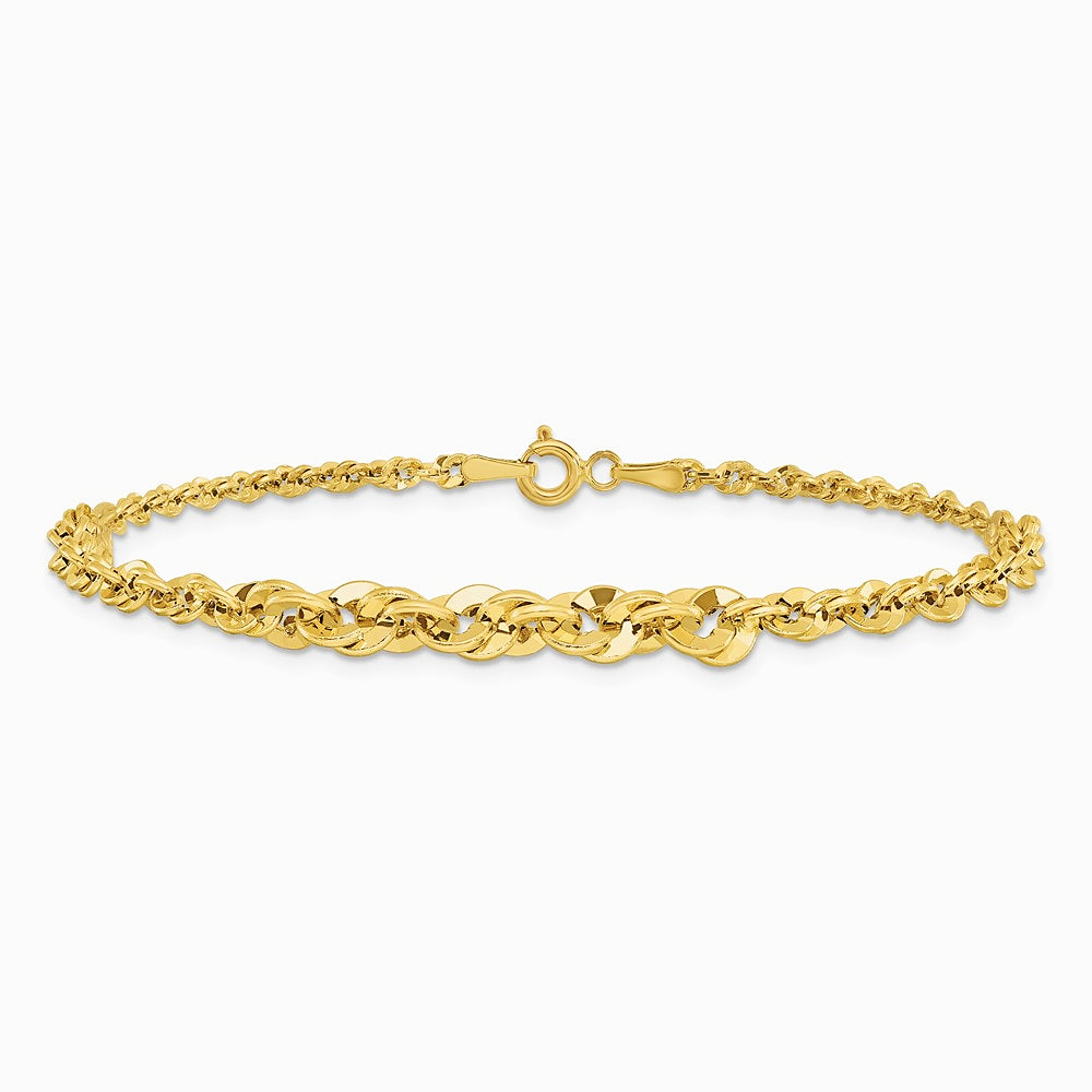 14K Yellow Gold Polished and Diamond-Cut Fancy Link Graduated 7.5in Bracelet - Product Photo