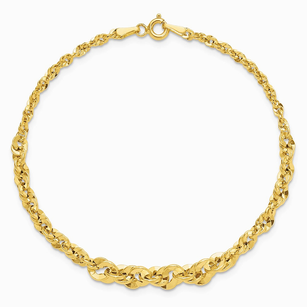 14K Yellow Gold Polished and Diamond-Cut Fancy Link Graduated 7.5in Bracelet - Product Photo