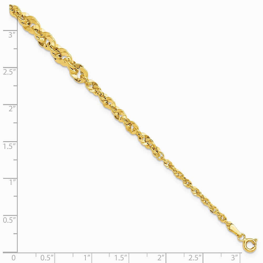 14K Yellow Gold Polished and Diamond-Cut Fancy Link Graduated 7.5in Bracelet - Product Photo