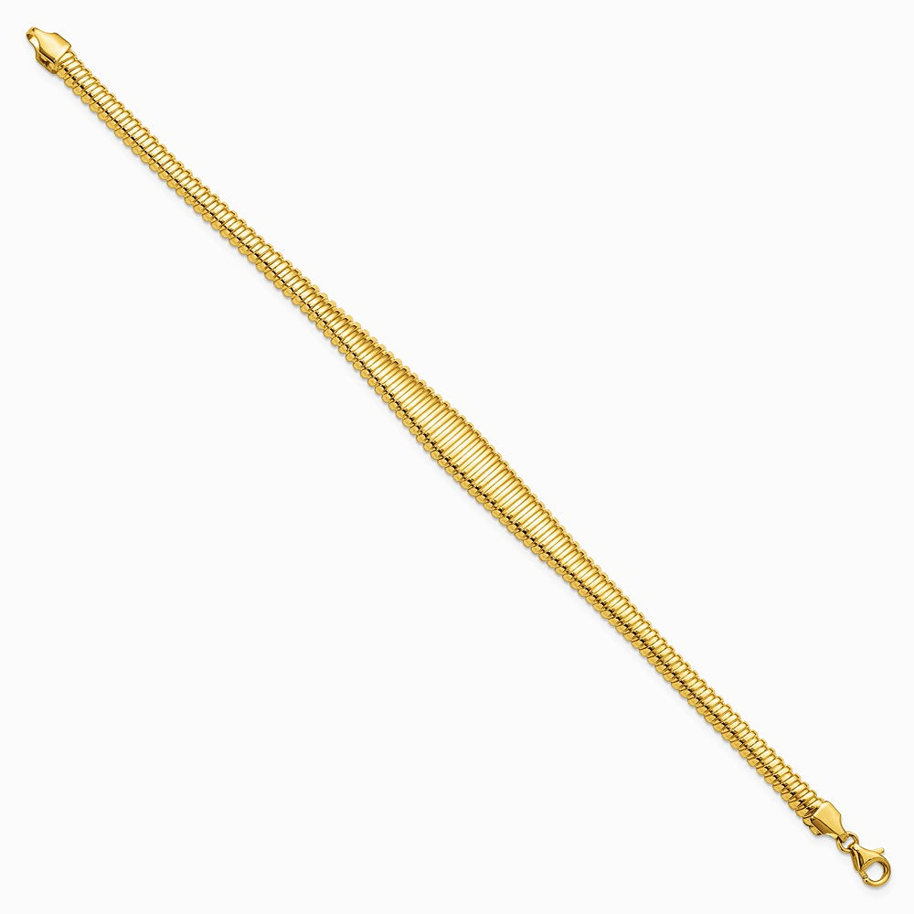 14K Yellow Gold Polished Grooved Graduated Bracelet - Product Photo