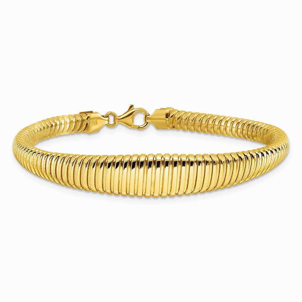 14K Yellow Gold Polished Grooved Graduated Bracelet - Product Photo