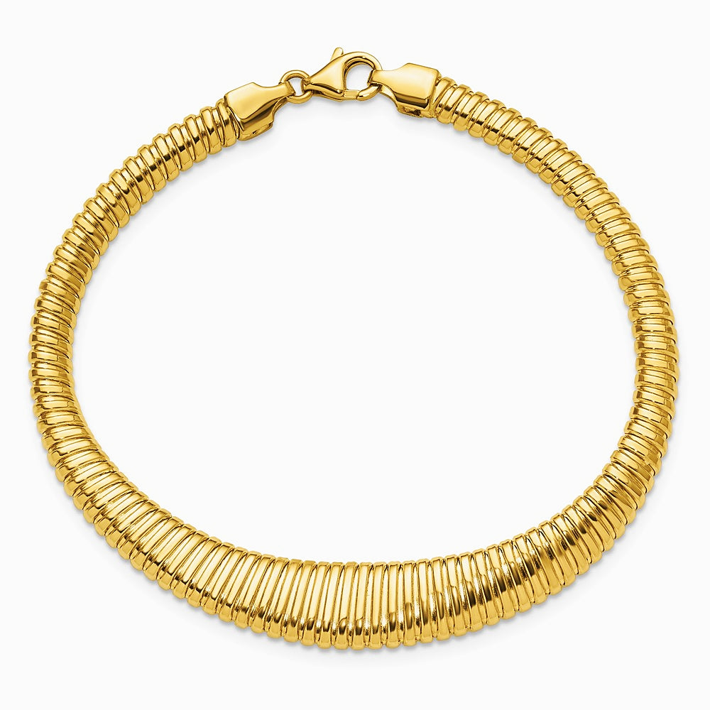 14K Yellow Gold Polished Grooved Graduated Bracelet - Product Photo
