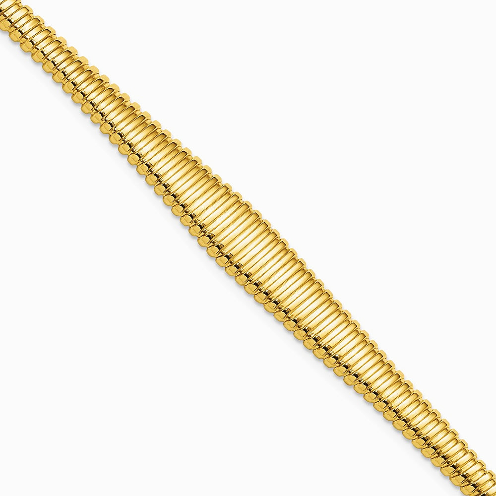 14K Yellow Gold Polished Grooved Graduated Bracelet - Product Photo