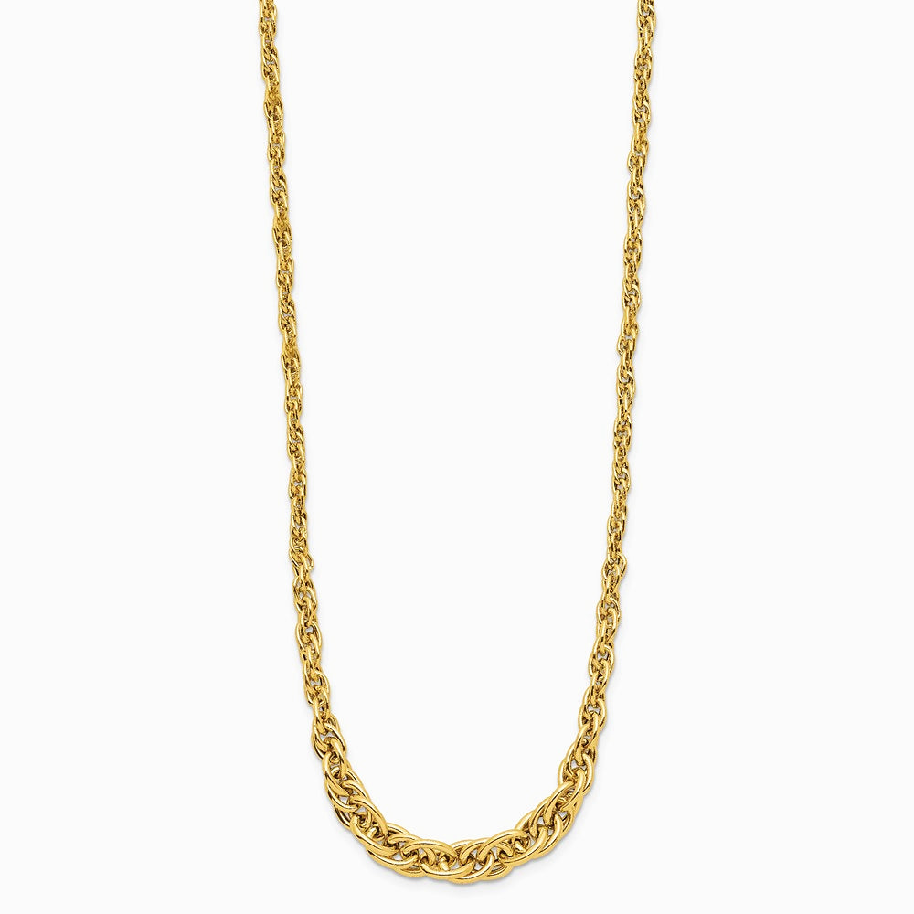 14K Yellow Gold Polished Graduated Fancy Link Necklace - Product Photo