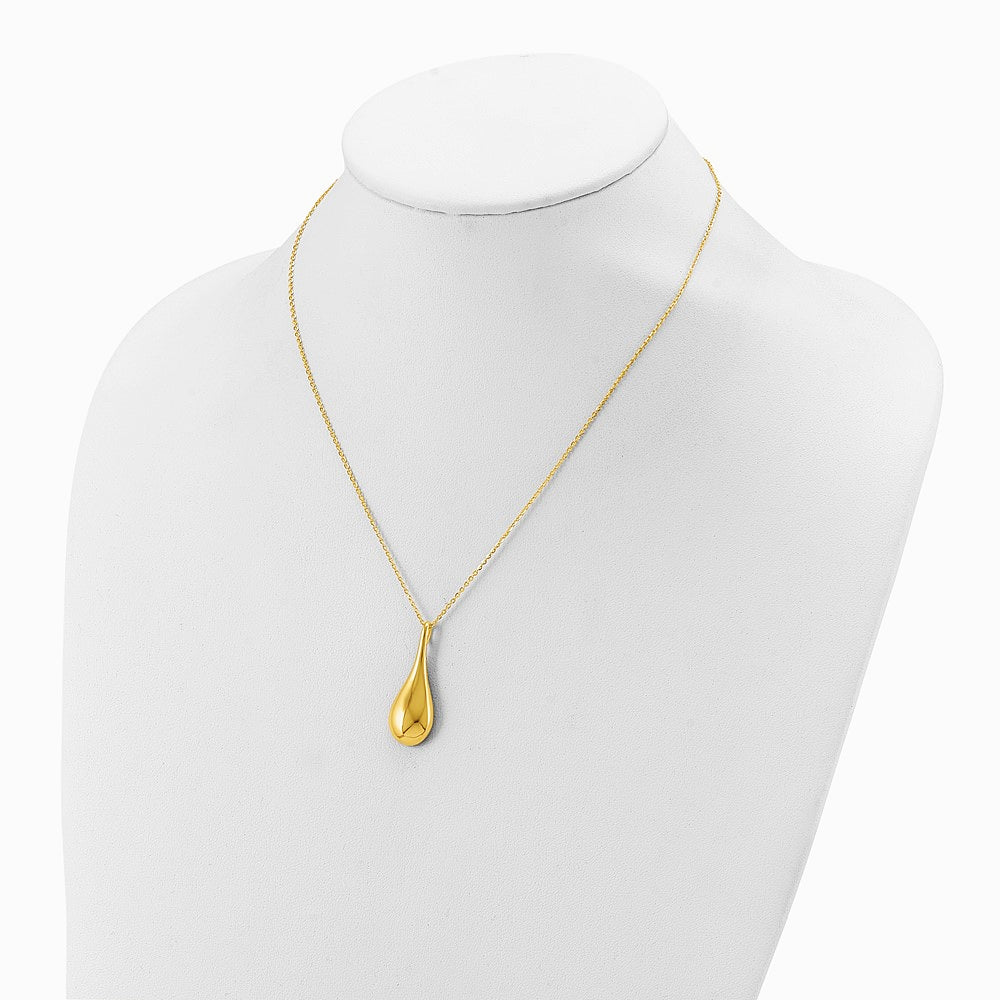 14K Yellow Gold Polished Teardrop 16in with 2in ext. Necklace - Product Photo
