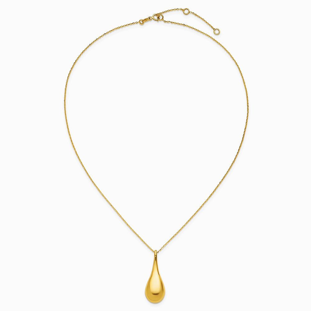 14K Yellow Gold Polished Teardrop 16in with 2in ext. Necklace - Product Photo